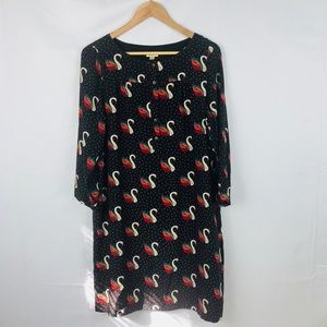 Fossil | Blue swan print navy dress size large